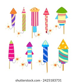 firework rocket set cartoon. fire cracker, new party, gold sparkle firework rocket sign. isolated symbol vector illustration