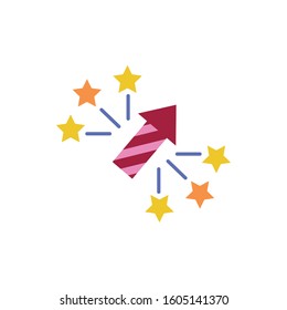 firework rocket with stars flat style icon vector illustration design