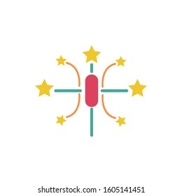 firework rocket with stars flat style icon vector illustration design