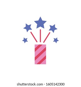 firework rocket with stars flat style icon vector illustration design