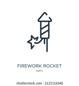 firework rocket thin line icon. rocket, christmas linear icons from party concept isolated outline sign. Vector illustration symbol element for web design and apps.
