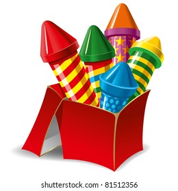 Firework rockets in the box. Vector.