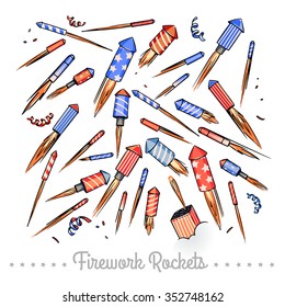 Firework Rockets. Cartoon illustration