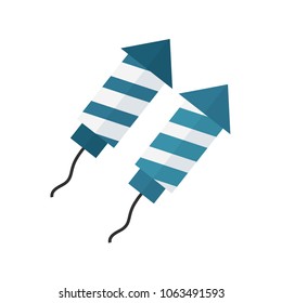 Firework rockets icon in flat design. In white and blue colors for Israel Independence Day holiday concept.