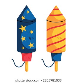 Firework rockets icon in flat style 