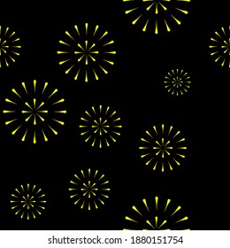 Firework seamless pattern. Holiday star vector. Isolated on black  background.