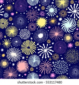 Firework seamless pattern. Holiday star vector background 