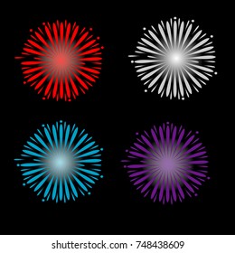 firework set illustration with red purple white and blue color vector