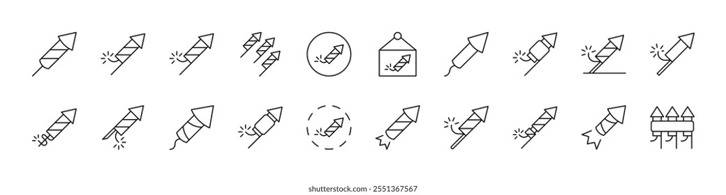 Firework Set of Thin Icons. Editable Stroke. Suitable for Web Sites, Books, Cards, Apps 