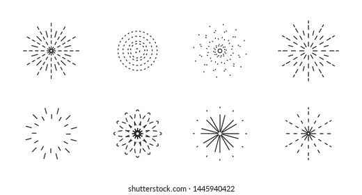 Firework shape set. Independence day celebration design element. Flat vector icon, logo.