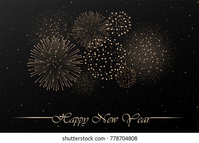 Firework show on black night sky background. New year concept. Congratulations background. Vector illustration