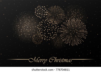 Firework show on black night sky background. Christmas concept. Congratulations background. Vector illustration