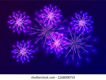 Firework show on night sky background.Vector illustration