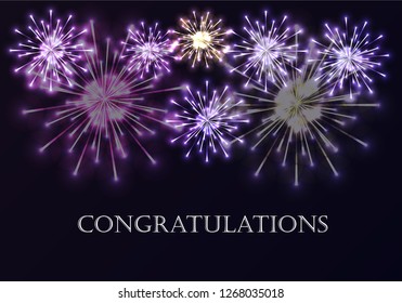Firework show on night sky background.Vector illustration