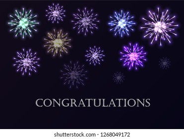 Firework show on night sky background.Vector illustration