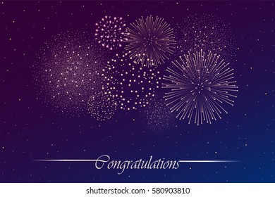 Firework show on night sky background. Independence day concept. Congratulations background. Vector illustration