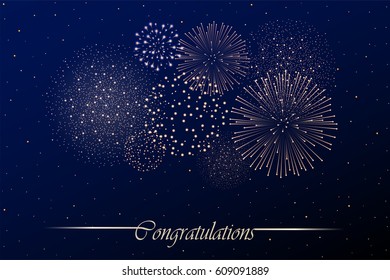 Firework show on night sky background. Independence day concept. Congratulations background. Vector illustration