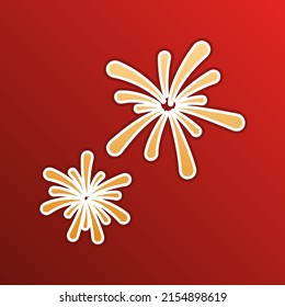 Firework sign. Golden gradient Icon with contours on redish Background. Illustration.