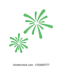 Firework sign. Green scribble Icon with solid contour on white background. Illustration.