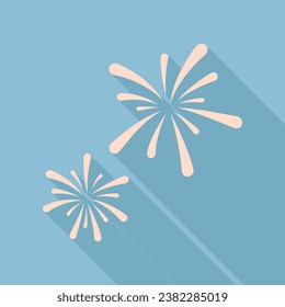 Firework sign. Unbleached silk Icon with very long shadow at dark sky blue background. Illustration.