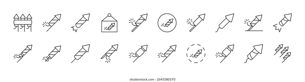 Firework Simple Isolated Line Icons Collection. Editable Stroke. Suitable for Web Sites, Books, Cards, Apps 