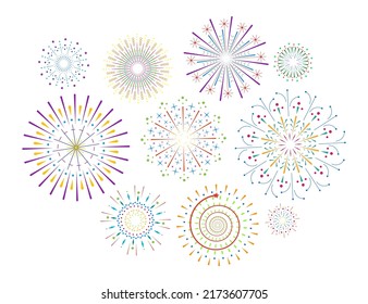 Firework sparkle ray set. Radiant abstract sunburst. Colorful different shine sunrays or fireworks sparkles rays. Sunlight circle graphic design element. Multiple sun light burst options. Vector eps