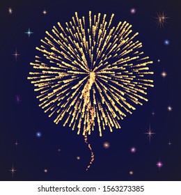 Firework sparkling with lights, fireworks on night or evening sky. Explosion for festival, festive moods. New Year celebration holidays. Bright and shiny decoration. Vector sparkle and glittering ray