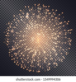 Firework sparkling with lights isolated on transparent background. Explosion for festival or festive moods. New Year celebration of holidays. Bright and shiny decoration. Vector in flat style