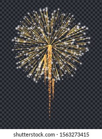 Firework sparkling with lights isolated on transparent background. Explosion for festival, festive moods. New Year celebration holidays. Bright and shiny decoration. Vector sparkle and glittering ray