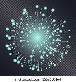 Firework sparkling with lights isolated on transparent background. Explosion for festival, festive moods. New Year celebration holidays. Bright and shiny decoration. Vector sparkle and glittering ray