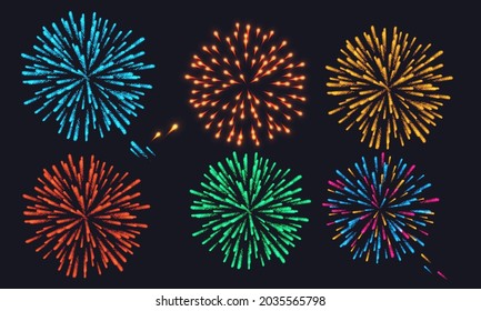Firework Sparkling Pictograms set against black background abstract vector illustration