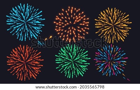 Firework Sparkling Pictograms set against black background abstract vector illustration