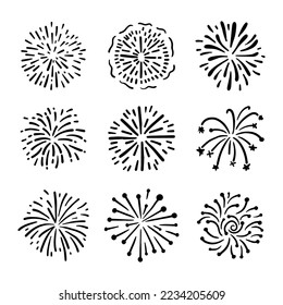 Feuerwerk, handgezeichnet, Vektorgrafik.