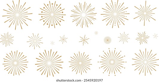 Conjunto de Ilustración vectorial de estallido estelar de fuegos artificiales, conjunto de arte de Clip de celebración de vacaciones de Formas de estallido abstracto