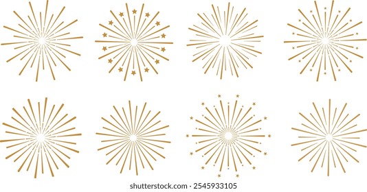 Firework sunburst or starburst illustration, retro vector burst shapes, holiday celebration decorative clip art set