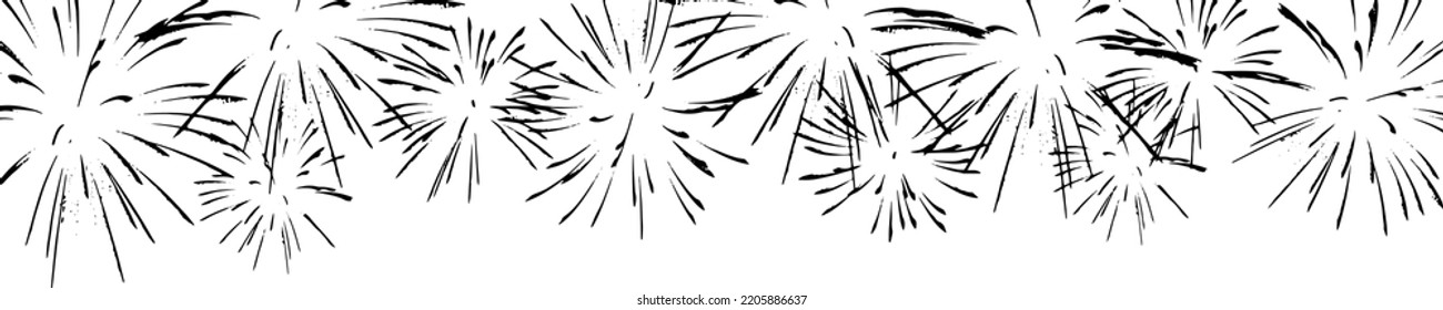 Firework texture, thin lines, transparent background. Wide panorama backdrop to use for overlay, montage, collage or card. Abstract vector illustration. Happy new year concept.