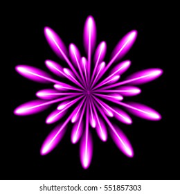 Firework Ultra violet salute burst in black night background. Vector illustration.