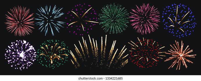 Firework vector background isolated set