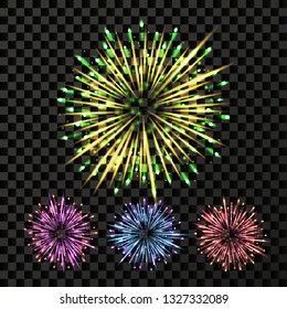 Firework Vector. Bright Pyrotechnic Petard Rocket. Isolated On Transparent Background Realistic Illustration