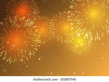 Firework vector, brightly golden firework and white snow to celebrate on christmas and new year