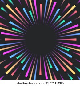 Firework vector colorful style on black background. Sunburst colorful strips. 10 eps