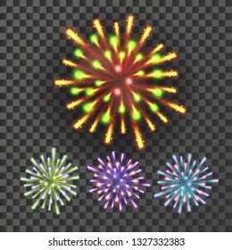 Firework Vector. Holiday Anniversary Salute Burst. Isolated On Transparent Background Realistic Illustration