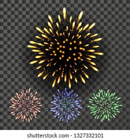 Firework Vector. Night Carnival Light. Isolated On Transparent Background Realistic Illustration
