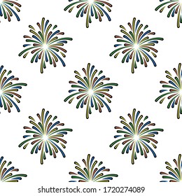 Firework vector seamless pattern on white background. Color holiday background hand-drawn. Design for textile, print