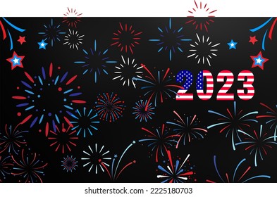 fireworks 2023 usa flag vector illustration