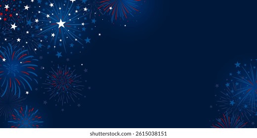 Fireworks 4th of july USA Independence day design of fireworks on blue background with copy space vector illustration