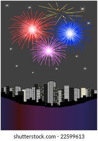 fireworks above city