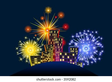 Fireworks above the city