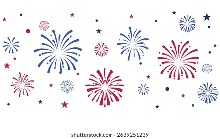 Fireworks American Independence Day 4th of July . 
Fireworks blue and red colors on white background.  
USA Independence Day fireworks