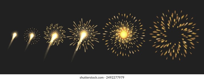 Fireworks animation on black background. Design element for greeting card poster vector illustration